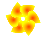 6 stylized yellow and red hearts in a circle