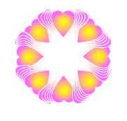8 pink, yellow & red hearts in a circle