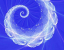white spiral fractal against a blue gbackground